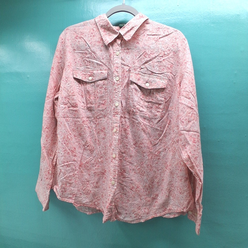 Lauren Ralph Lauren Button Up Shirt 1X Pink Floral Cotton Cottagecore Z1122